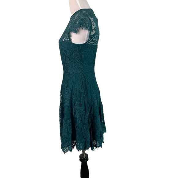 🟣🟣🟣 BB DAKOTA Women's Size 0 Green Laced Open Back Zip Dress - Picture 9 of 10